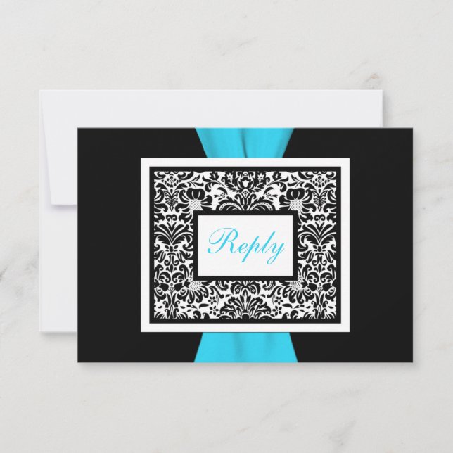Damasco negro, blanco y azul con RSVP de cinta de  (Anverso)