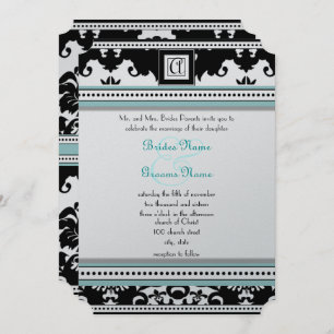 Damasco negro con invitación a la boda de Aqua Tri