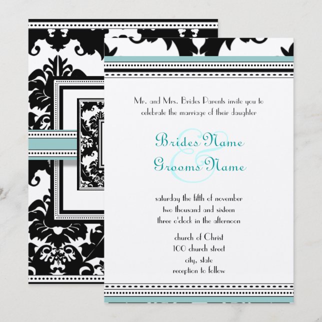 Damasco negro con invitación a la boda de Aqua Tri (Anverso / Reverso)