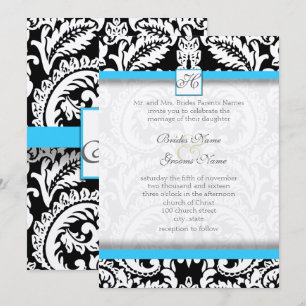 Damasco negro con invitaciones a la boda de Aqua b