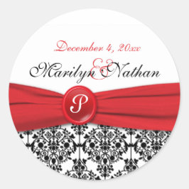 Damasco negro con Pegatina redondo de 1,5" rojo di