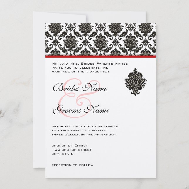 Damasco Negro En Invitación A La Boda Del Trim Roj (Reverso)