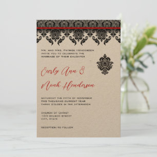 Damasco Negro En Invitación A La Boda Del Trim Roj
