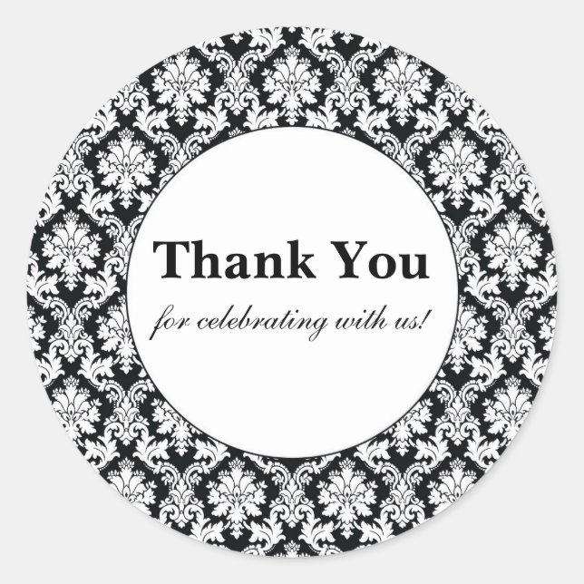 Damasco Negro Gracias Pegatinas redondos (Anverso)