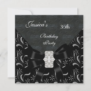 Damasco Negro Invitación Negra Blanca Plata 35 Cum