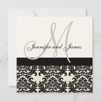 Damasco negro monograma de invitación a matrimonio