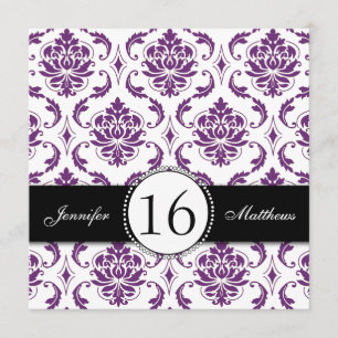 Damasco Negro Morado Dulce Dieciséis Invitaciones