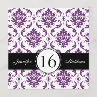 Damasco Negro Morado Dulce Dieciséis Invitaciones