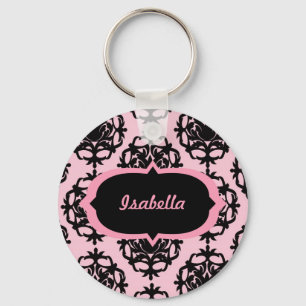 Damasco negro personalizado en llavero rosado