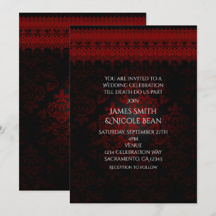 Damasco negro rojo y gótico invitación romántica