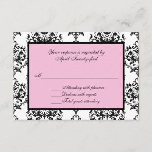 Damasco negro y blanco con la tarjeta rosada de la