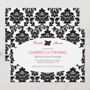 Damasco negro y flores - Invitación a la ducha de 