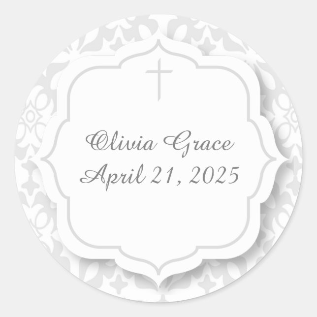 Damasco plateado con etiqueta y cruz (Anverso)