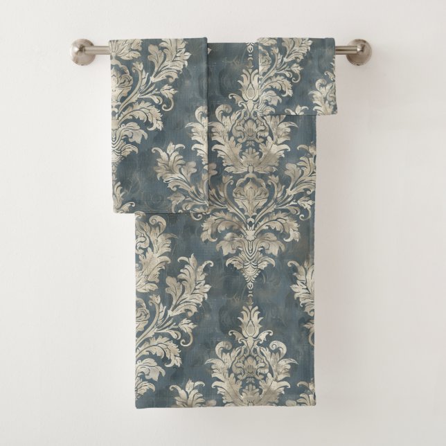 Damasco plateado de lujo sobre fondo azul (In situ)