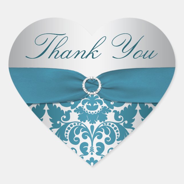 Damasco plateado y Verde azulado Gracias Pegatina (Anverso)