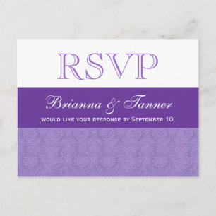 Damasco púrpura RSVP que casa la postal de la