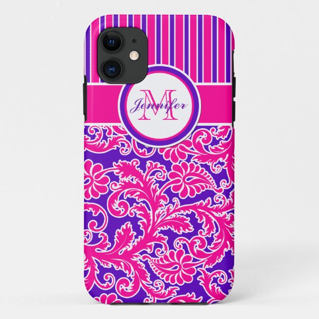 Damasco rayado rosado morado blanco 2 Funda para i (Reverso)