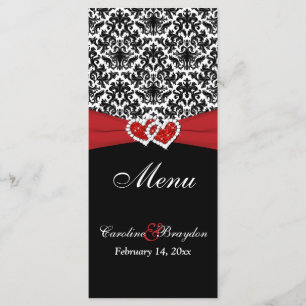 Damasco rojo blanco negro, menú Boda de corazón