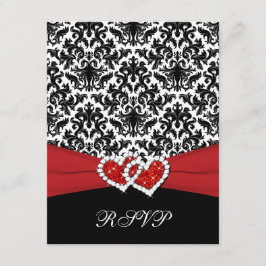 Damasco rojo blanco negro, tarjeta RSVP de corazón