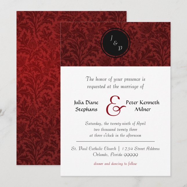Damasco Rojo - Invitación de Boda (Anverso / Reverso)