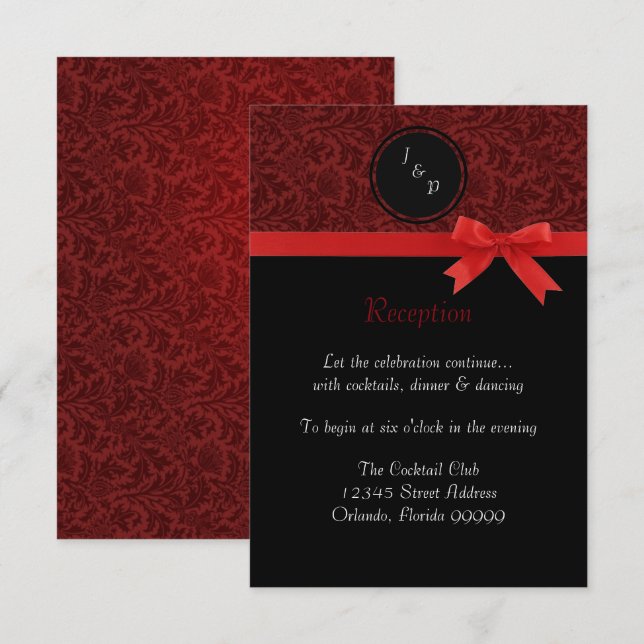 Damasco Rojo y Lazo Rojo - Invitación de Recepción (Anverso / Reverso)