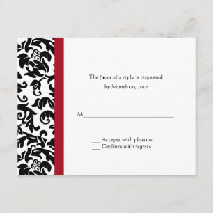 Damasco rojo y negro que casa las tarjetas de RSVP