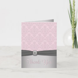 Damasco rosa y gris, tarjeta de agradecimiento de