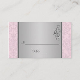 Damasco rosa y gris, tarjeta de lugar para las zap