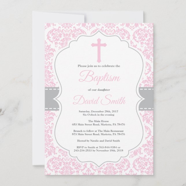 Damasco rosado y gris de la invitación del (Anverso)