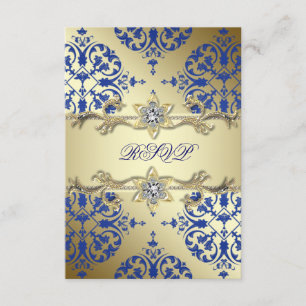 Damasco RSVP del oro del azul real
