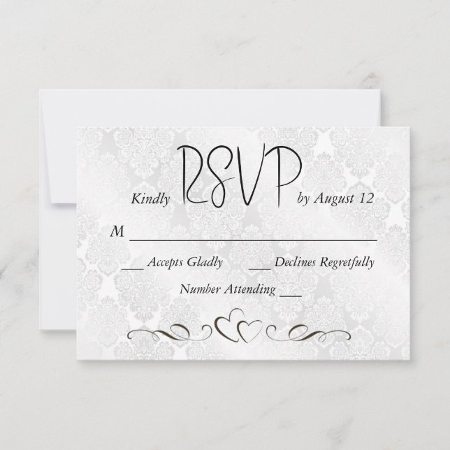 Damasco satinado blanco del Boda RSVP (Anverso)