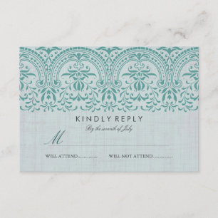 Damasco verde azulado del vintage que casa RSVP