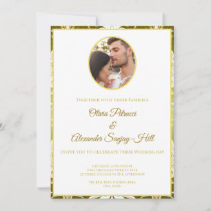 Damasco verde de oro retro 1 Invitación a la boda 