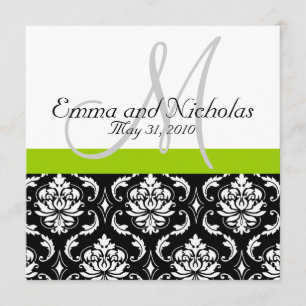 Damasco verde del monograma de la invitación de la