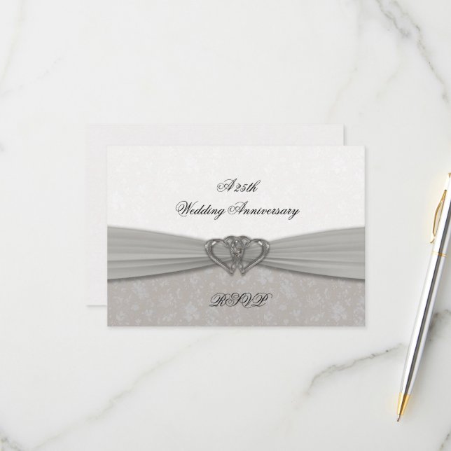 Damask 25th Aniversario del Boda RSVP (Anverso/Reverso In Situ)