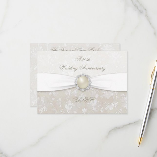 Damask 30° Aniversario del Boda RSVP (Anverso/Reverso In Situ)