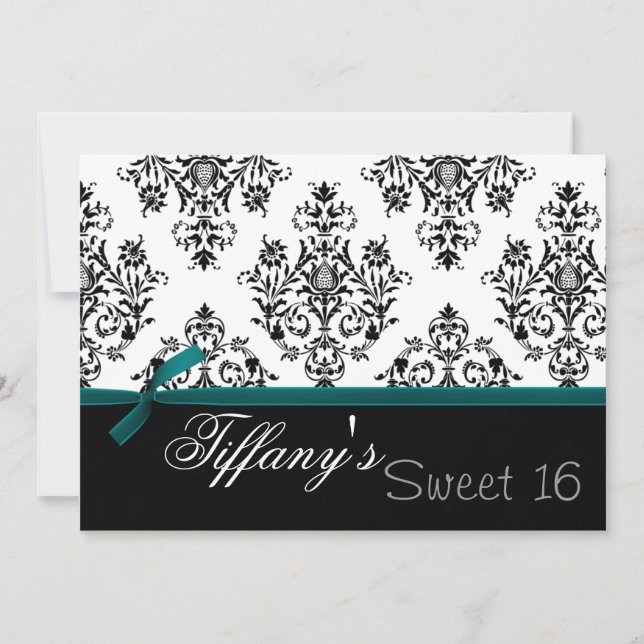 damask aqua Sweet 16 Invitación (Anverso)