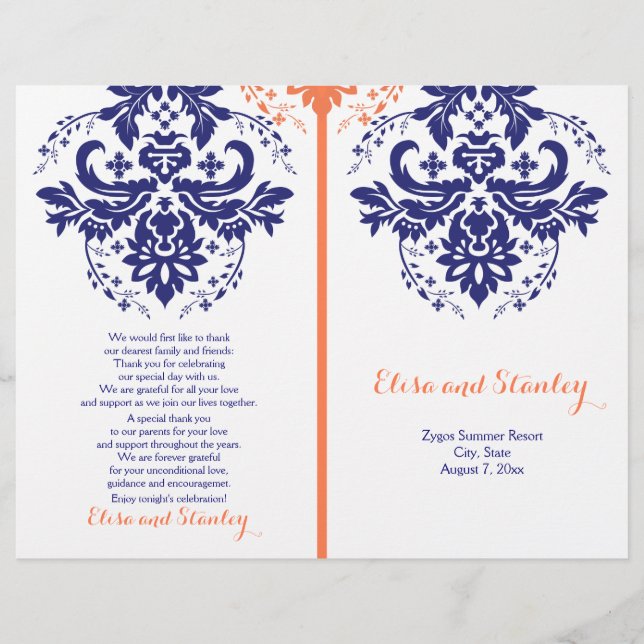 Damask azul marino, programa de bodas de coral (Anverso)