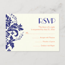 Damask azul marino, tarjeta de respuesta RSVP de b