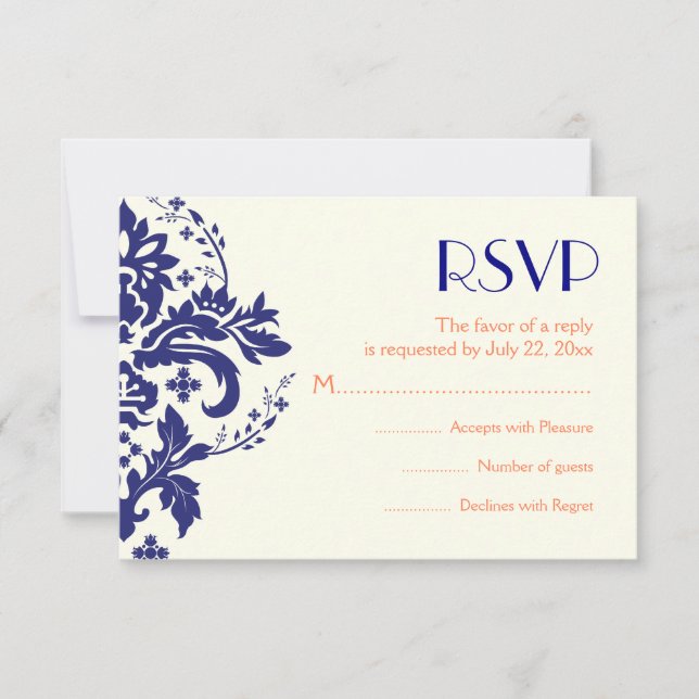 Damask azul marino, tarjeta de respuesta RSVP de b (Anverso)