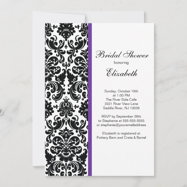Damask Bridal Shower Invitación Eggplant Purple (Anverso)