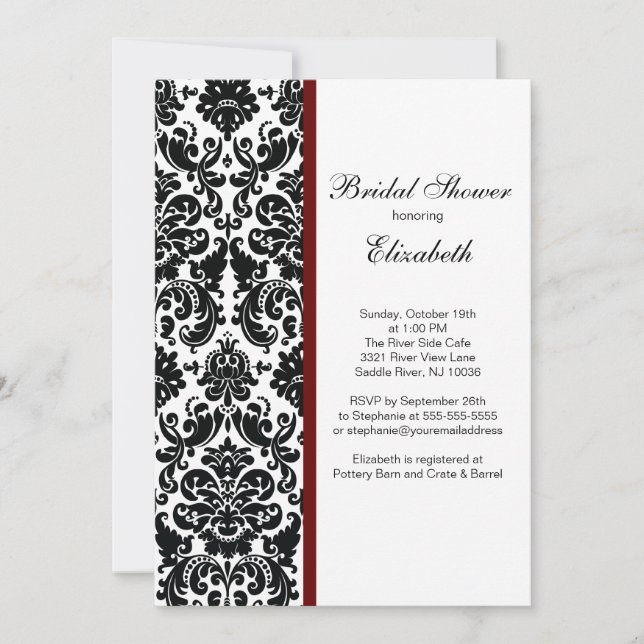 Damask Bridal Shower Invitación Merlot Red (Anverso)