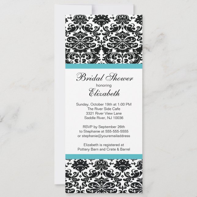 Damask Bridal Shower Invitación Turquesa Azul (Anverso)