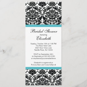 Damask Bridal Shower Invitación Turquesa Azul
