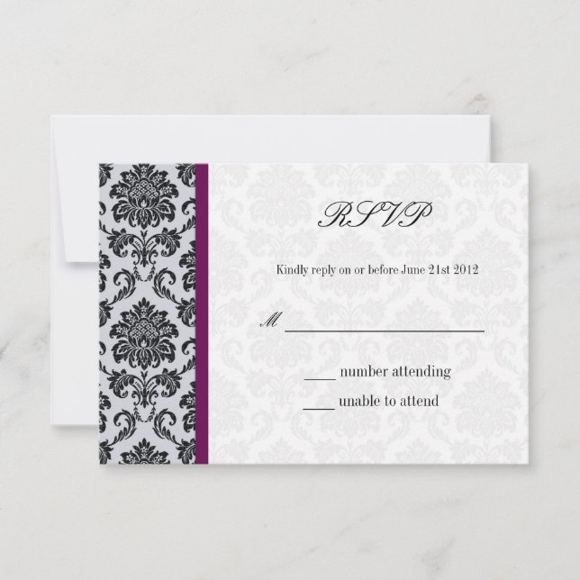 Damask Burgundy Wedding RSVP (Anverso)