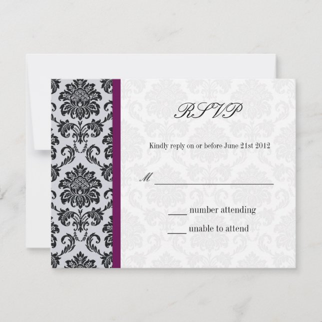 Damask Burgundy Wedding RSVP (Anverso)