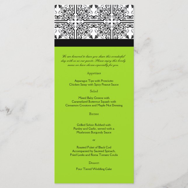 Damask Delight en el menú Lime Green Boda (Anverso)