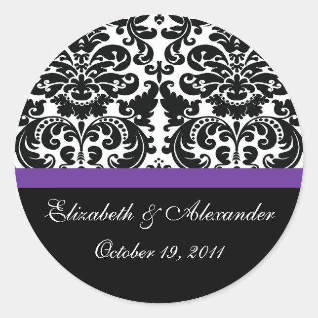 Damask Eggplant Purple Bridal Shower Pegatina (Anverso)