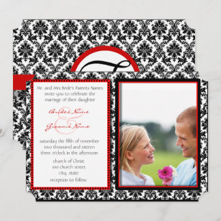 Damask en blanco y negro tu invitación de la boda