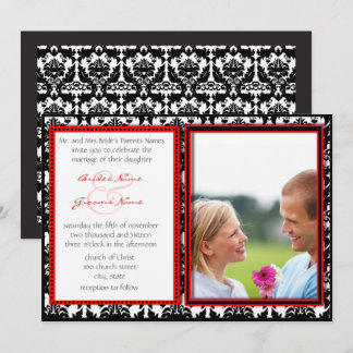 Damask en blanco y negro tu invitación de la boda